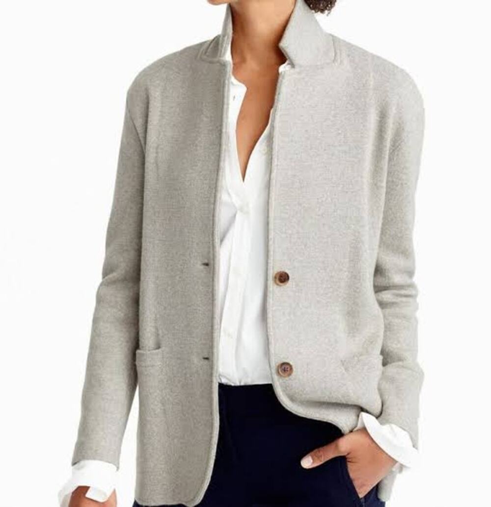 J. Crew Merino Wool Long Sleeve Sweater Blazer Heather Dusk Gray XL